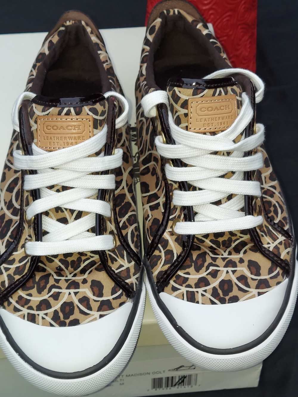 COACH Leopard Print Low-Top Sneakers in Brown and White